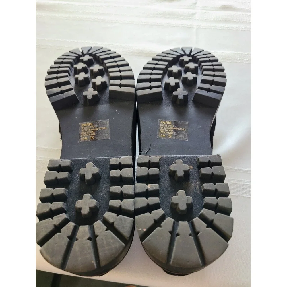 Women's Jellypop Paris chunky platform loafers in black faux suede. Size 10M